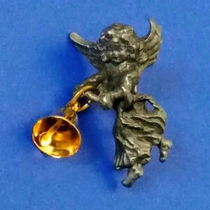 Angel Ringing Bell Brooch Lapel Pin 1 1/4" x 3/4"